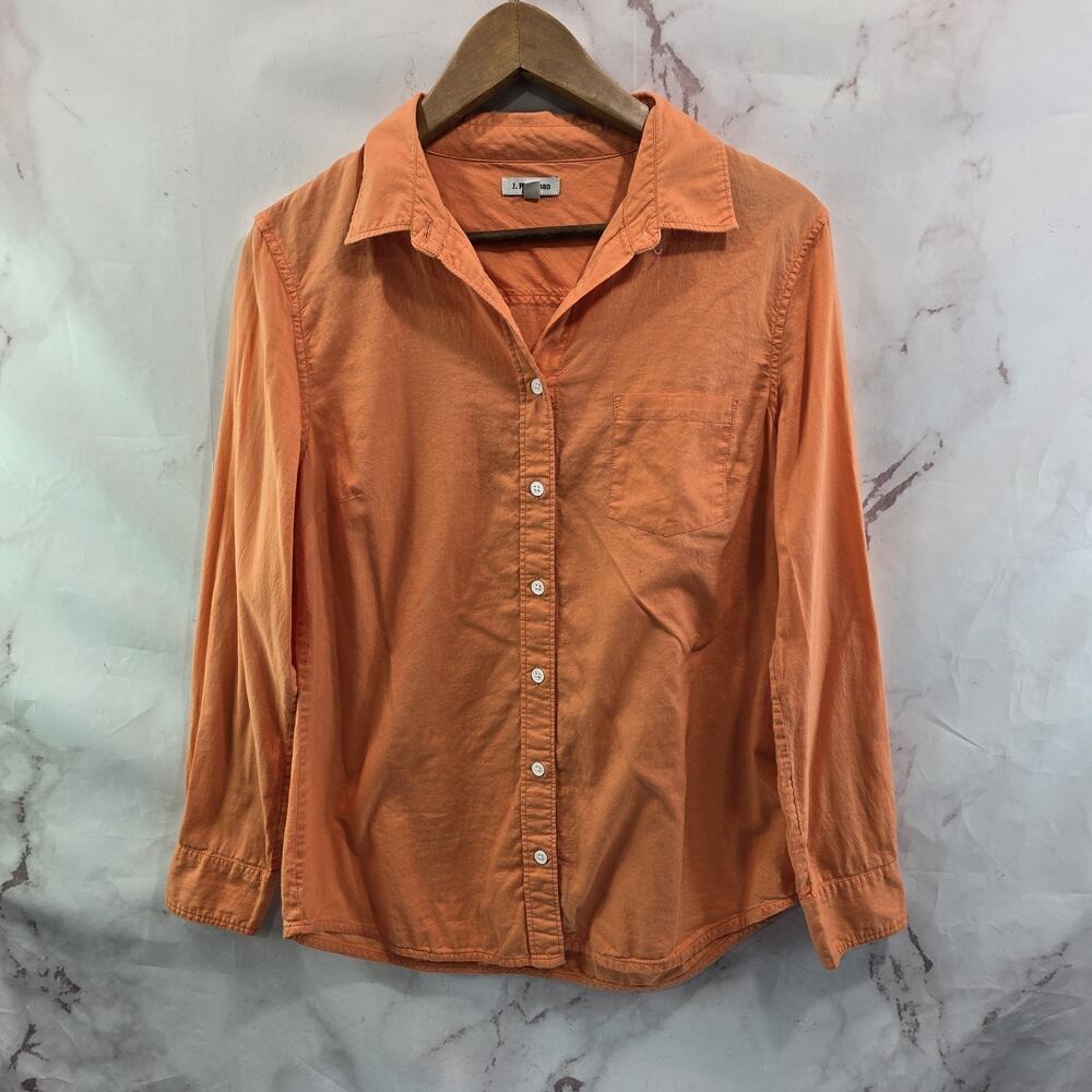 J Peterman Shirt Womens Small Orange Button Up Long Sleeve Lightweight Vtg